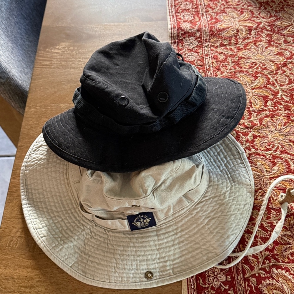 One Black & One Tan Bucket Hat with Strap